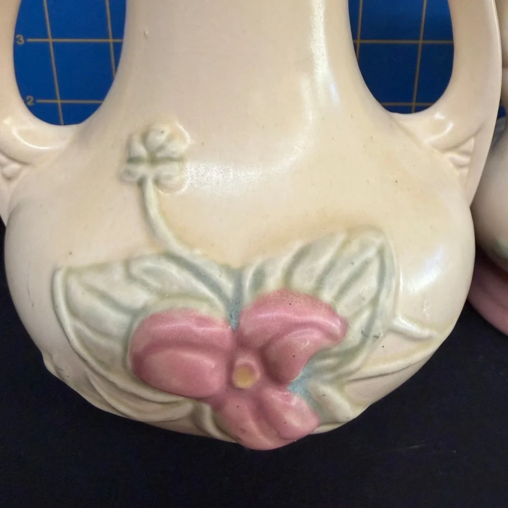 Vintage Hull Art Pottery Wildflower Vase Set of 2 Yellow Pink W8-7.5 W1-5.5 2pc
